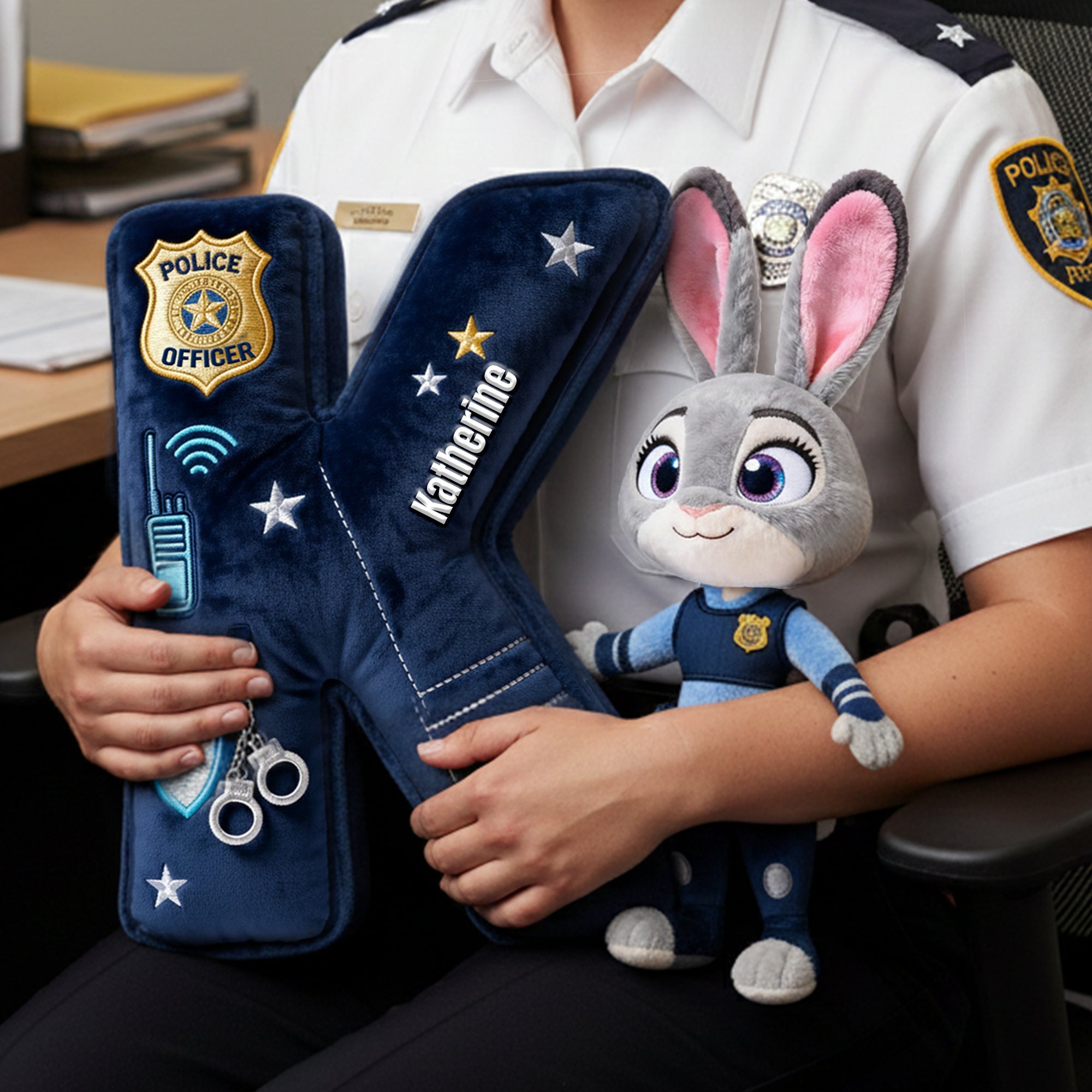 Cute Police Buddy Initial Pillow - Personalized Gift for Police Officers Pillow PopCulturePrints