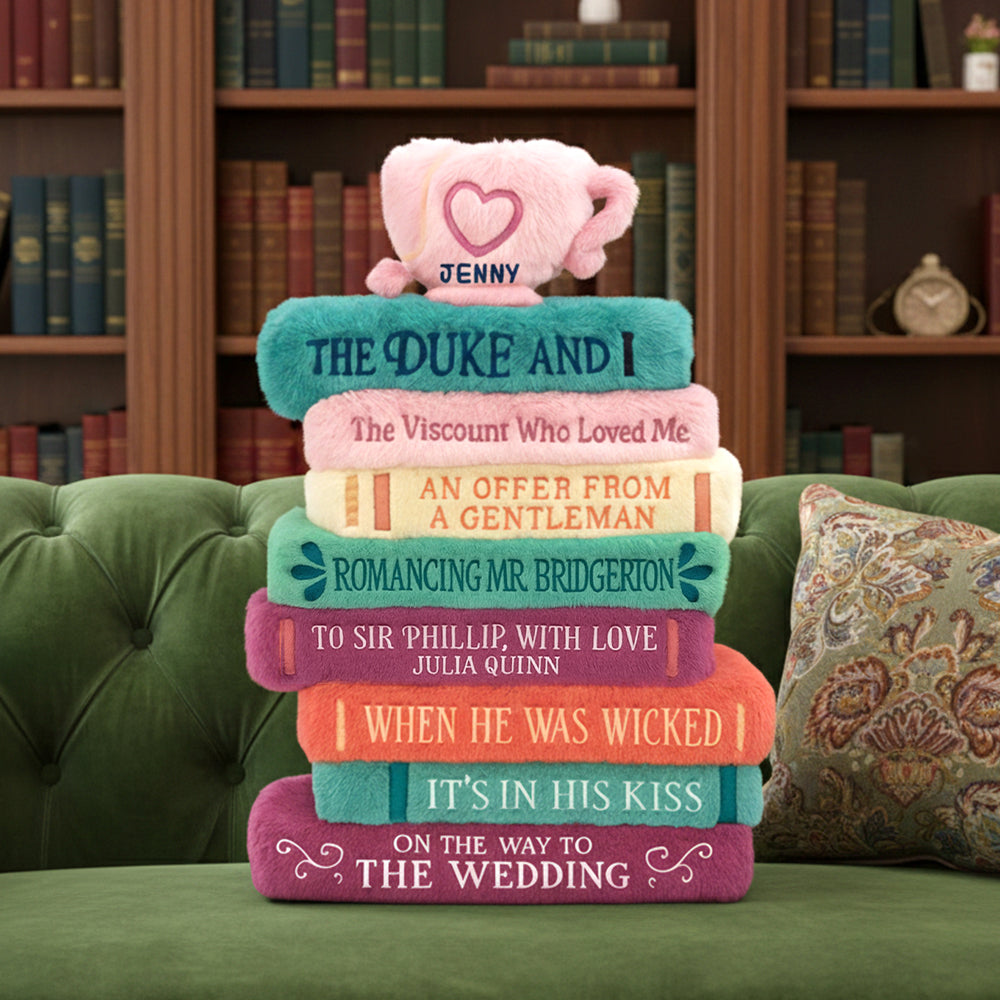 "A Cozy Reading Experience Awaits!" - Book Stack Custom Shaped Pillow - Personalized Gift for Book Lovers Pillow PopCulturePrints