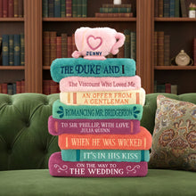 Load image into Gallery viewer, "A Cozy Reading Experience Awaits!" - Book Stack Custom Shaped Pillow - Personalized Gift for Book Lovers Pillow PopCulturePrints
