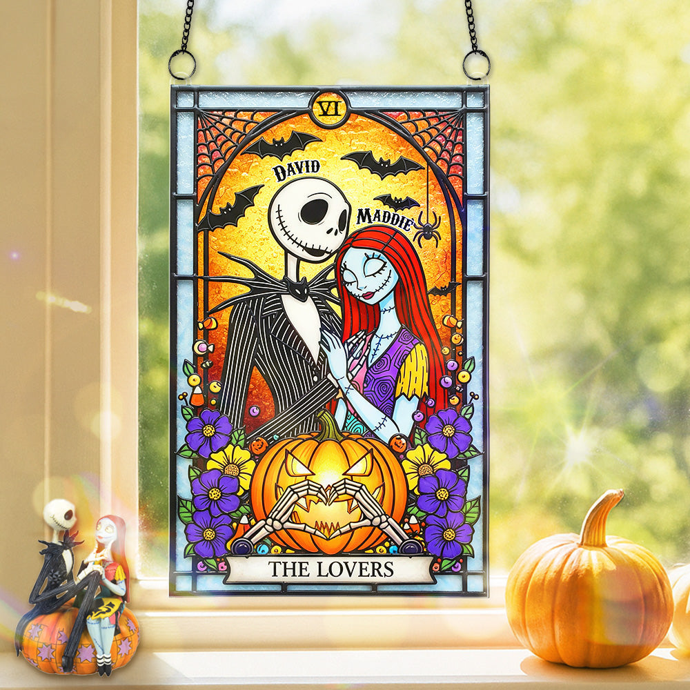 "Celebrate Love and Spookiness - Gothic Card The Lovers Suncatcher - Personalized Gift for Couples, Friends, and Family for Halloween" Ornament PopCulturePrints