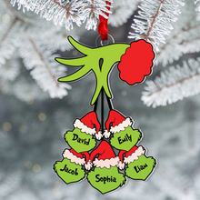 Load image into Gallery viewer, Personalized Christmas Ornament with Family Names - Grinch Hand Design
