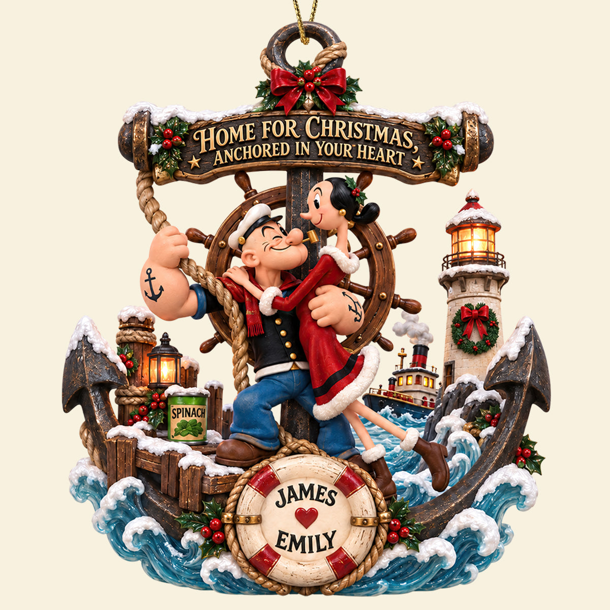 “Home for Christmas, Anchored in Your Heart” - Personalized Acrylic Ornament, A Unique Gift for Couples and Loved Ones Ornament PopCulturePrints