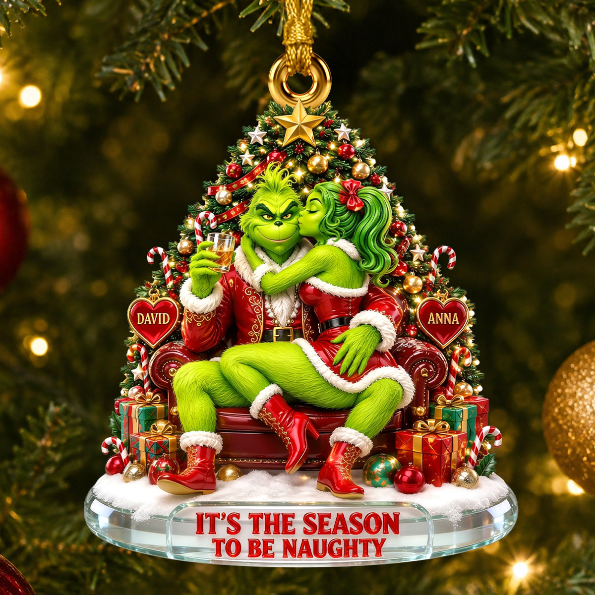 "It’s the Season to Be Naughty" - Personalized Couples Acrylic Ornament - Ideal Gift for Partners, Friends, or Family Ornament PopCulturePrints