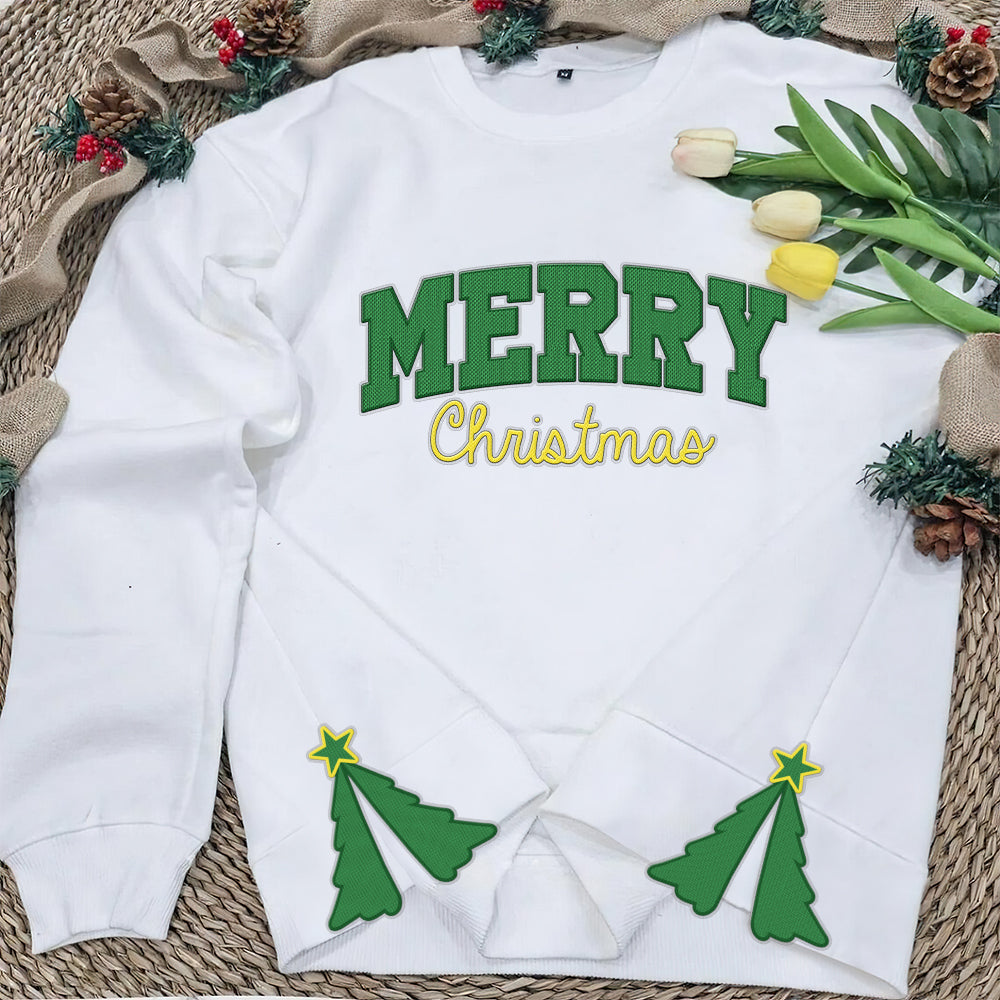 Festive Merry Christmas Embroidered Sweatshirt