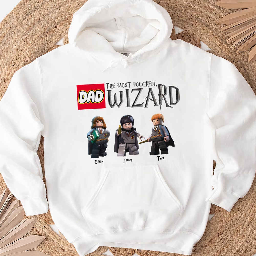 Personalized Dad Most Powerful Wizard T-Shirt with LEGO Style Characters