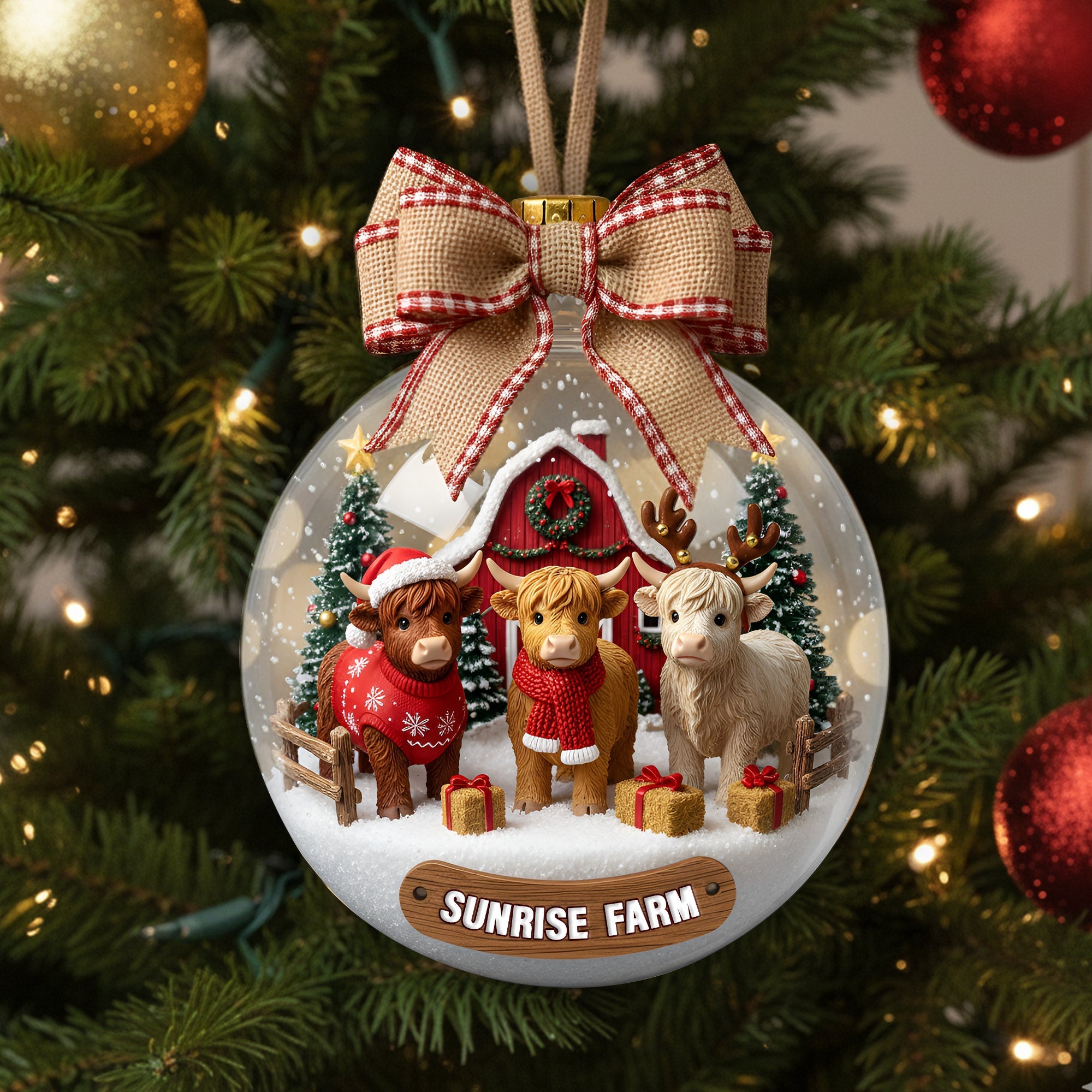 "Adorn Your Holidays with Joy!" - Rustic Highland Cow Farm Ornament - Personalized Gifts for Highland Cow Lovers Ornament PopCulturePrints