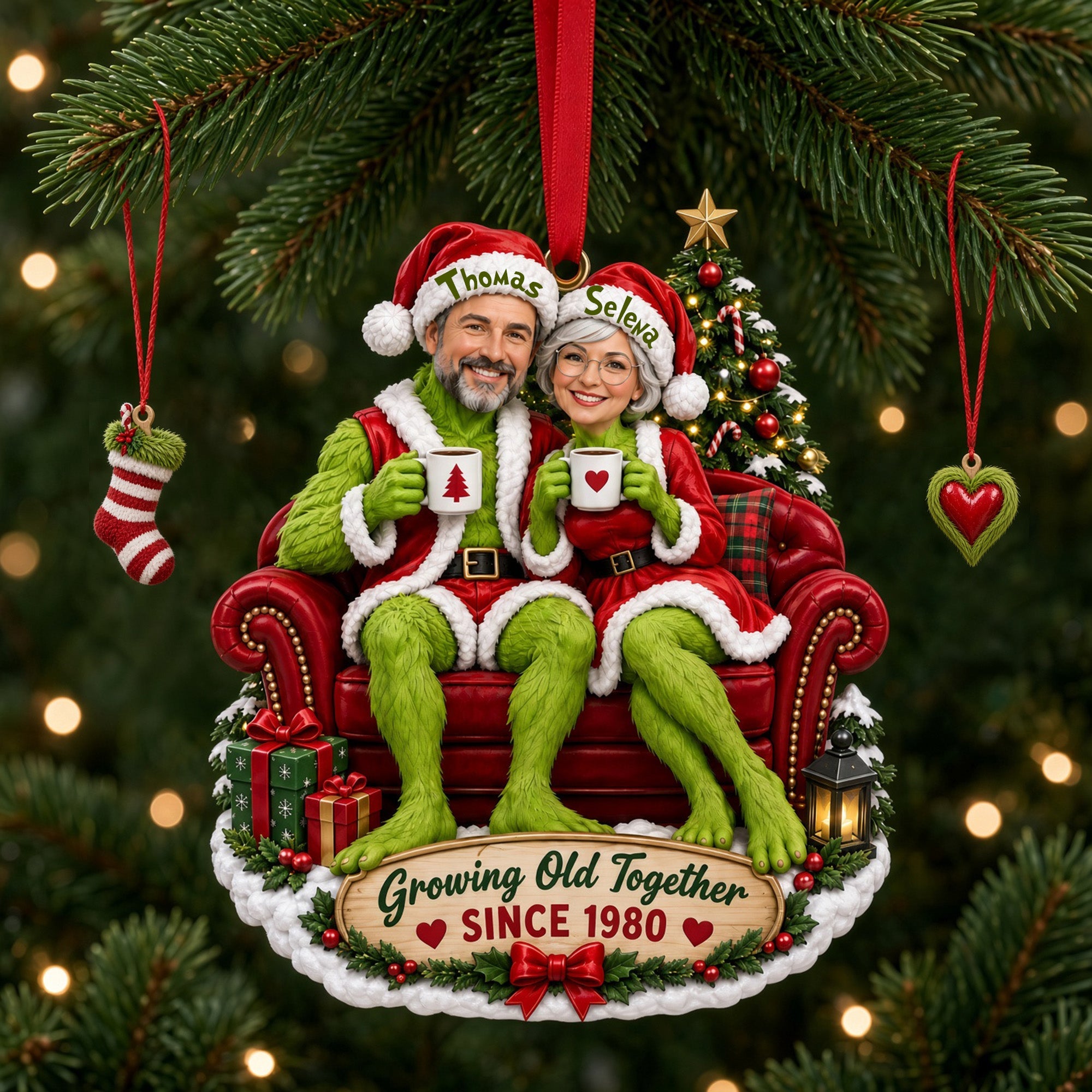 “Growing Old Together” - Cheeky Couple Christmas Ornament | Personalized Custom Gift for Couples