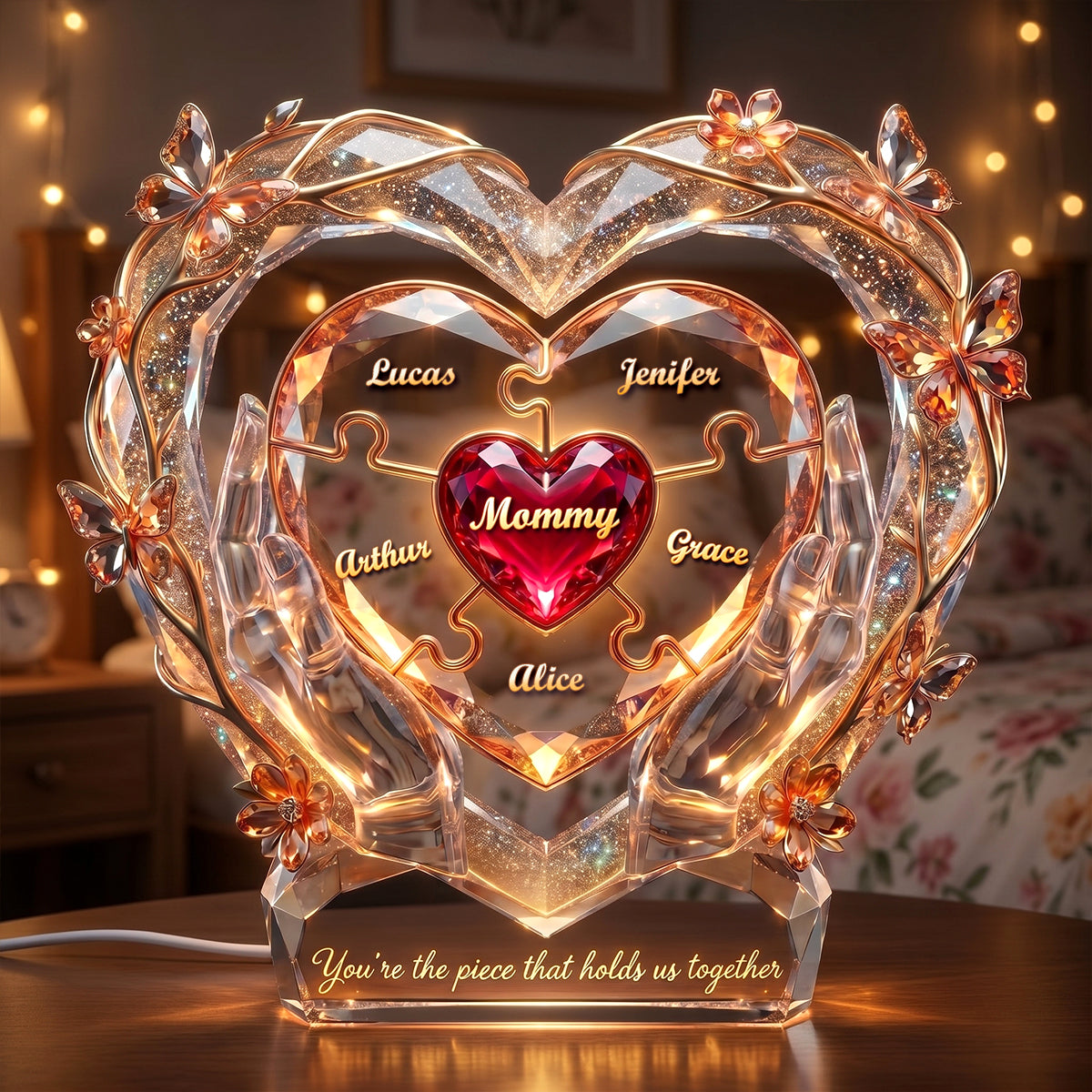 "You're the piece that holds us together" - Personalized Mommy Heart Lightbox Gift for Mom, Grandma, and Loved Ones Light Box PopCulturePrints