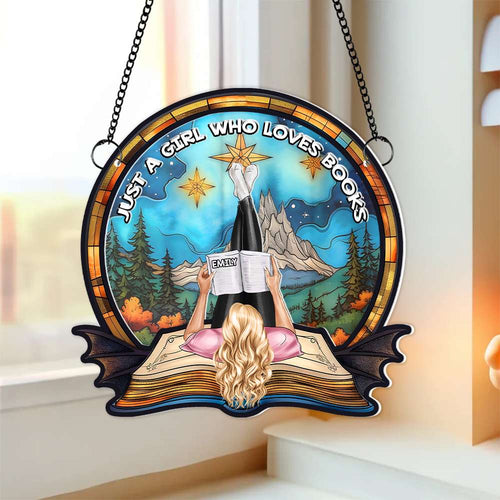 Personalized Book Lover Girl Suncatcher Ornament Ornament PopCulturePrints
