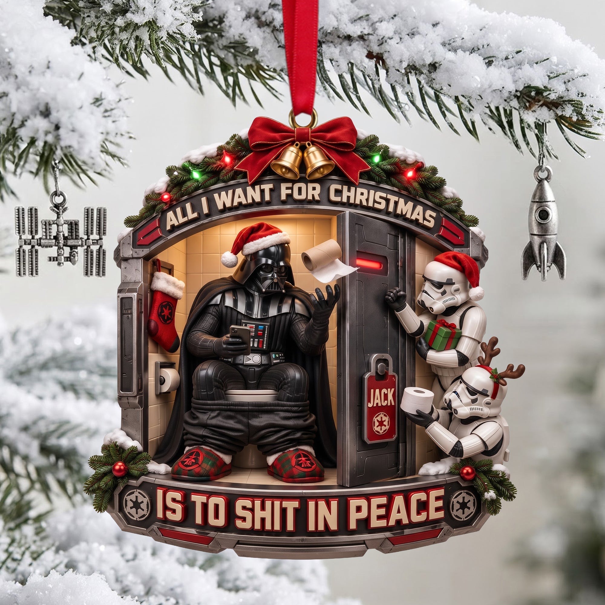 "All I Want for Christmas is to Shit in Peace" - Personalized Acrylic Ornament for Star Wars Fans