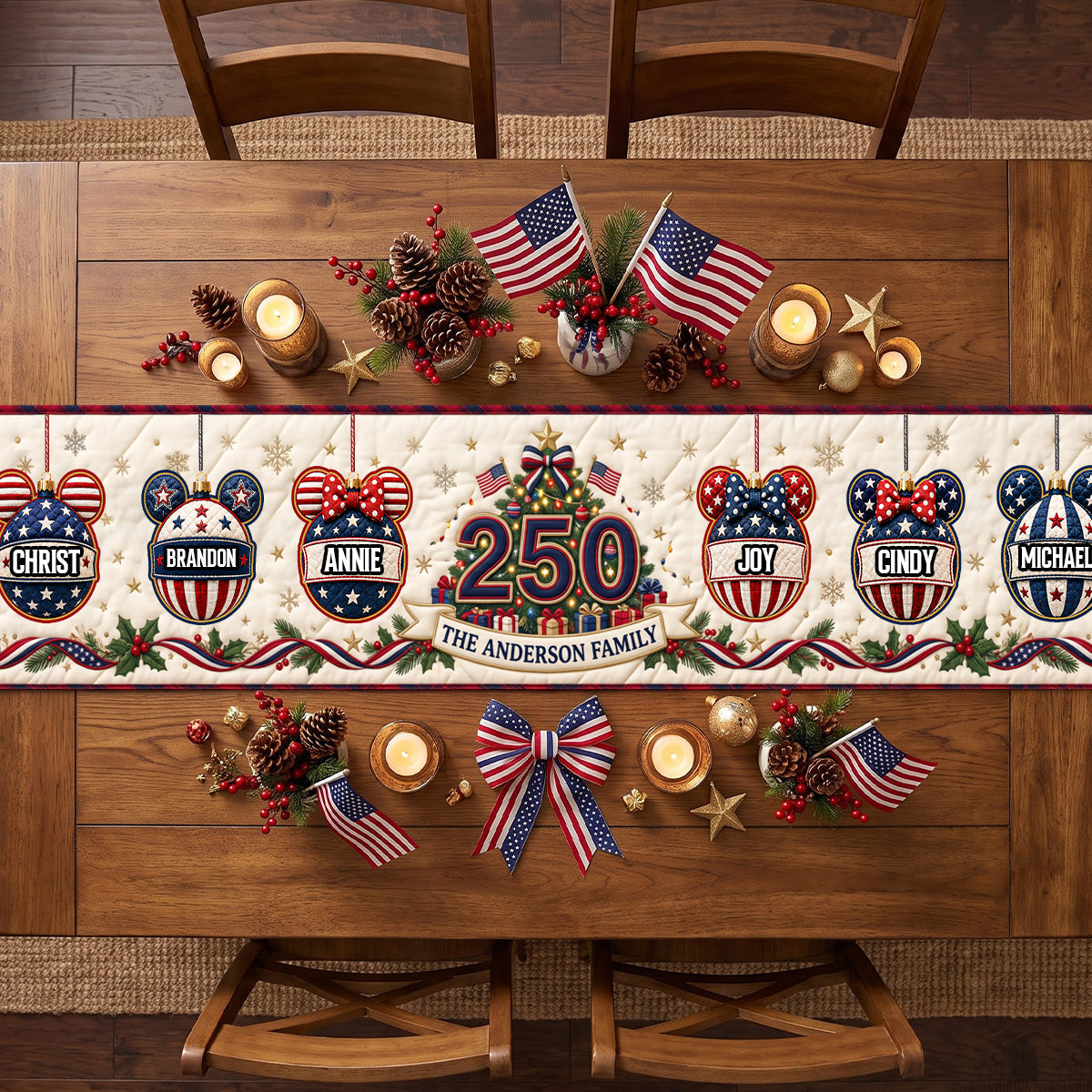 Celebrate Joy with Family - Personalized Christmas Family Bubble Quilted Table Runner
