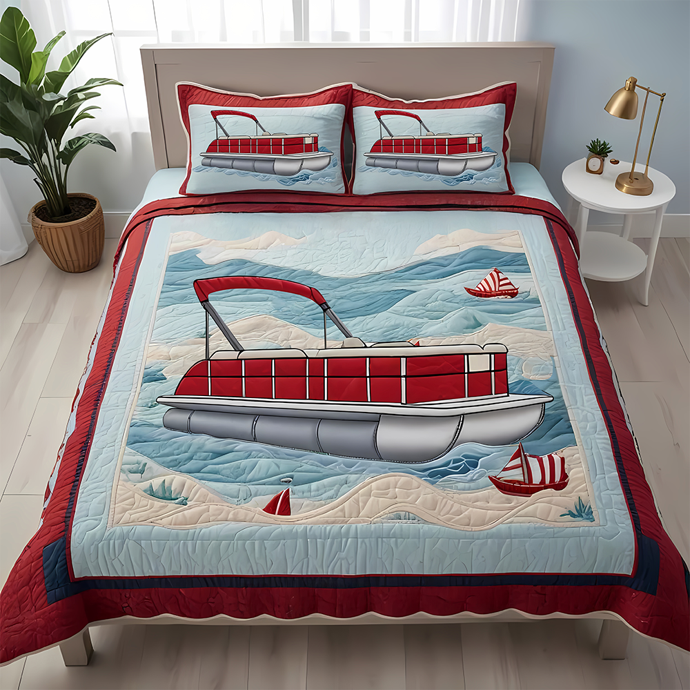 Personalized Pontoon Lover Quilt Bed Set - Ideal Gift for Lake House Bedrooms Blanket PopCulturePrints