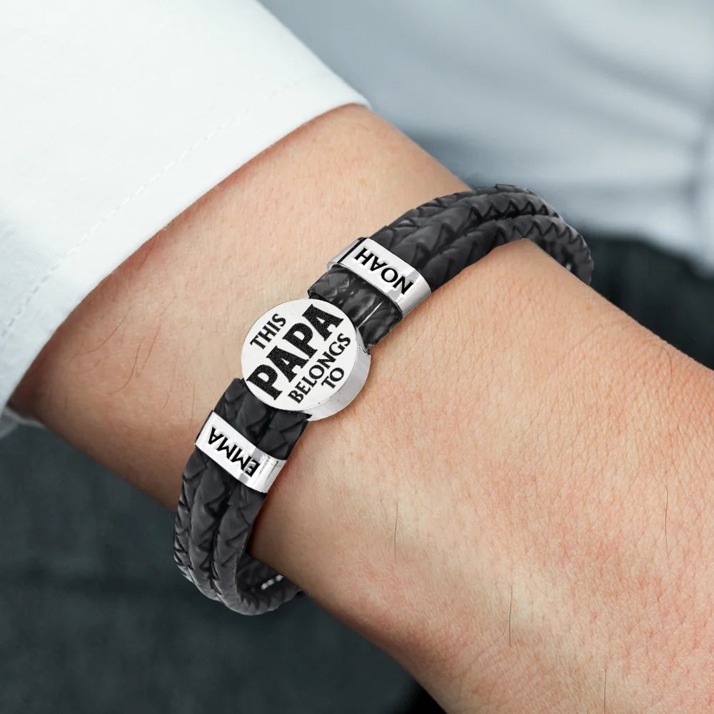 Celebrate Your Bond - Personalized Leather Braided Bracelet - Gift for Dad, Grandpa & More Leather Braided Bracelet PopCulturePrints