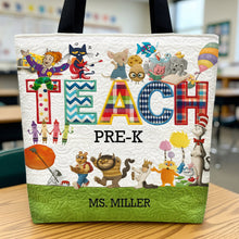 Load image into Gallery viewer, &quot;Teach with Joy!&quot; - Cute Children&#39;s Books Character Tote Bag - Personalized Gift for Teachers, Educators, and Book Lovers Tote Bags PopCulturePrints
