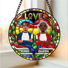 Load image into Gallery viewer, Personalized Stained Glass Art for Black Couples - Proud King &amp; Queen Ornament PopCulturePrints
