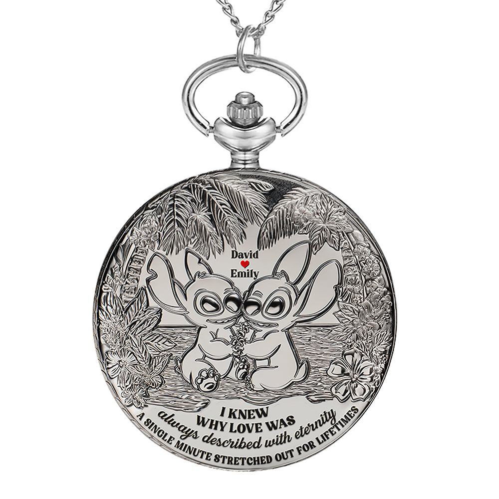 I Knew Why I Love You - Personalized Blue Monster Fans Pocket Watch for Couples Pocket Watch PopCulturePrints