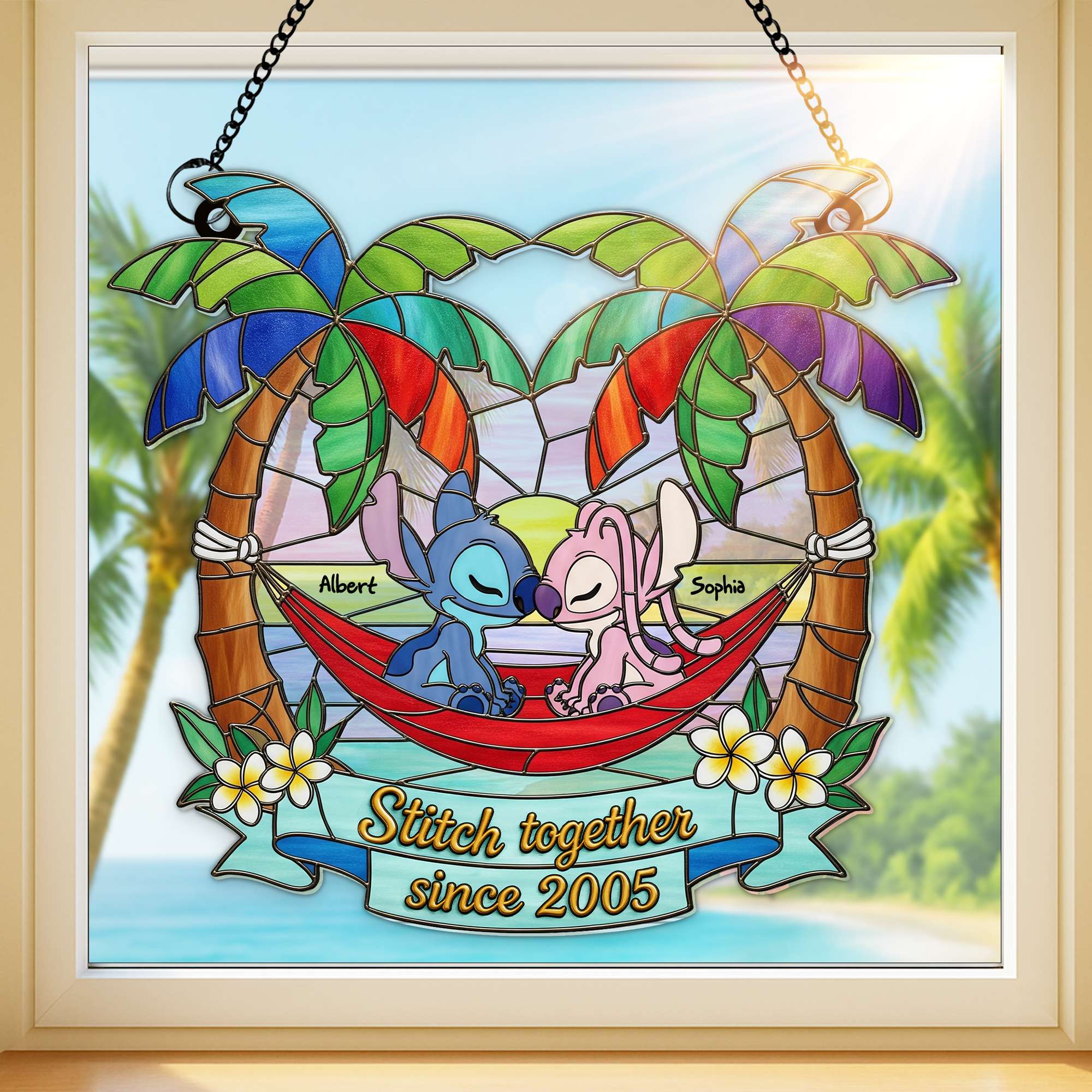 Stitch Together Since 2005 - Personalized Alien Couple Suncatcher - Unique Anniversary Gift for Couples Ornament PopCulturePrints