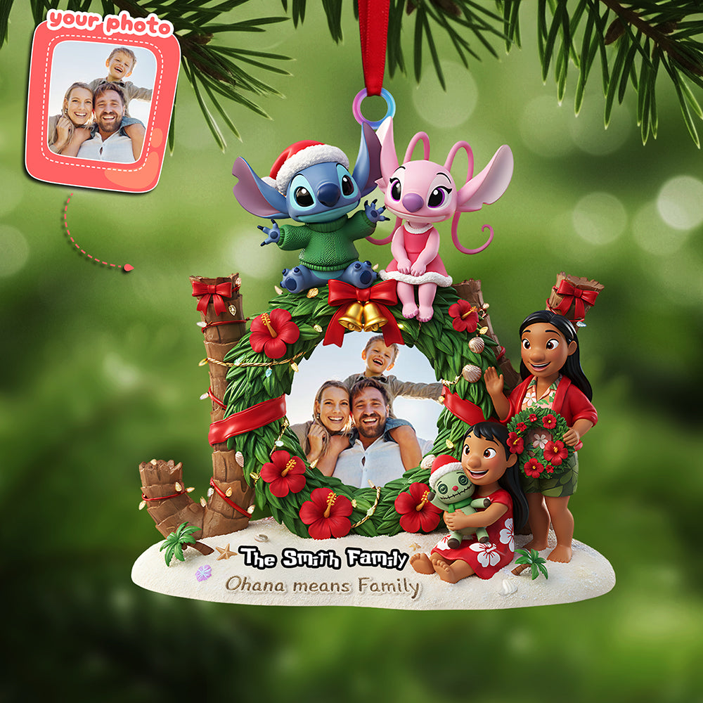 "Ohana means Family" - Custom Photo Family Christmas Acrylic Ornament - Personalized Gift for Family and Friends Ornament PopCulturePrints