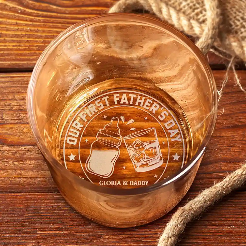 Our First Father's Day Together - Personalized Engraved Whiskey Glass for Dads Whiskey Glass PopCulturePrints