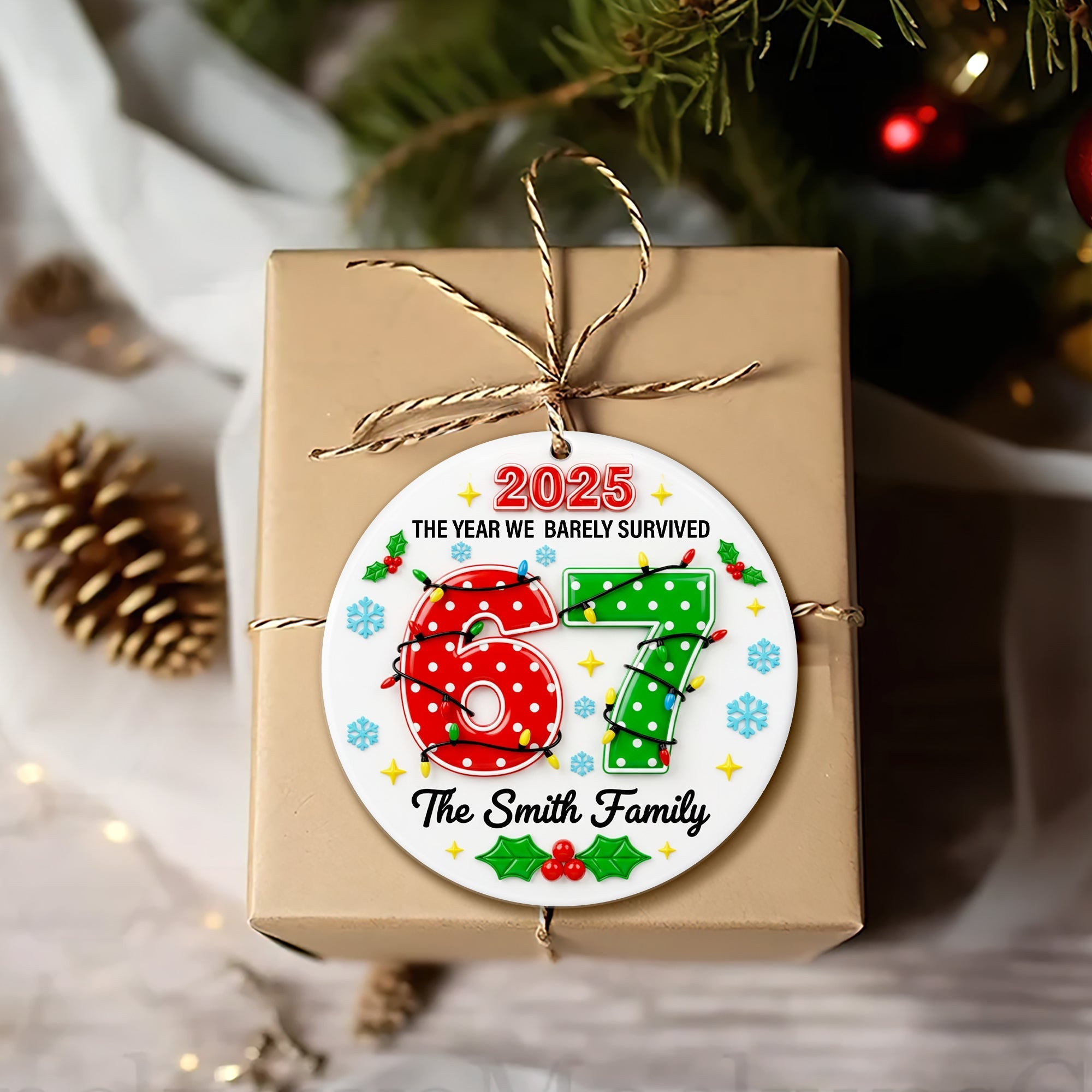 2025: The Year We Barely Survived - Personalized Family Survival Year Ceramic Ornament Ornament PopCulturePrints