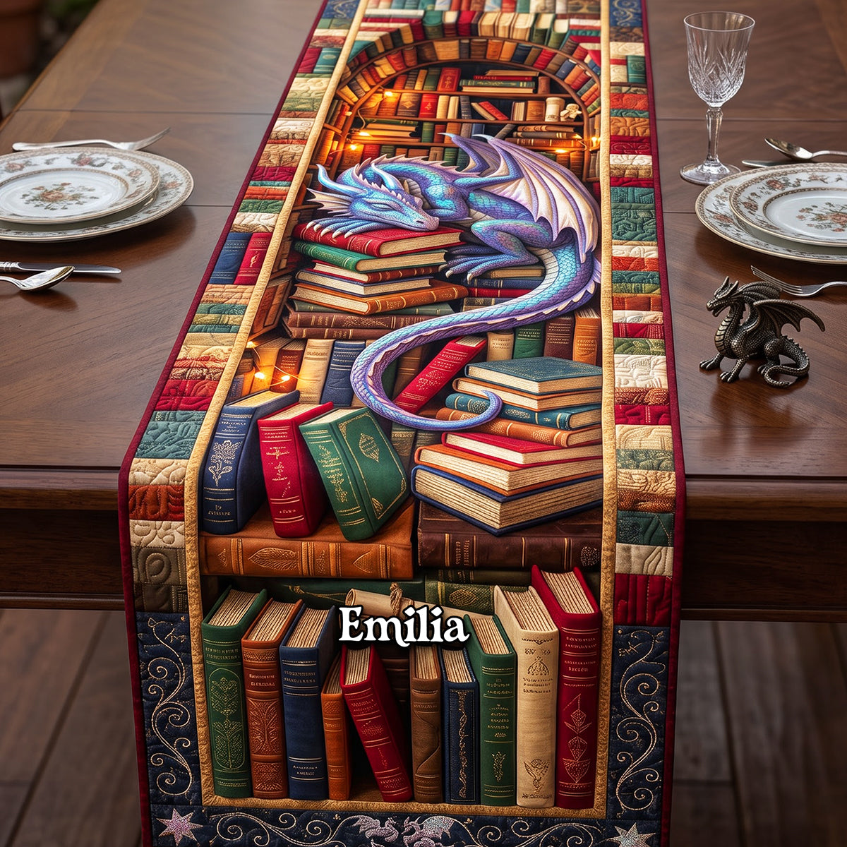 "Ignite Your Imagination with a Mystical Touch" - Personalized Quilted Table Runner for Book Lovers
