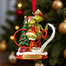 Load image into Gallery viewer, The Only Fire He Can&#39;t Put Out - Funny Firefighter Green Monster Personalized Christmas Ornament for Couples Ornament PopCulturePrints
