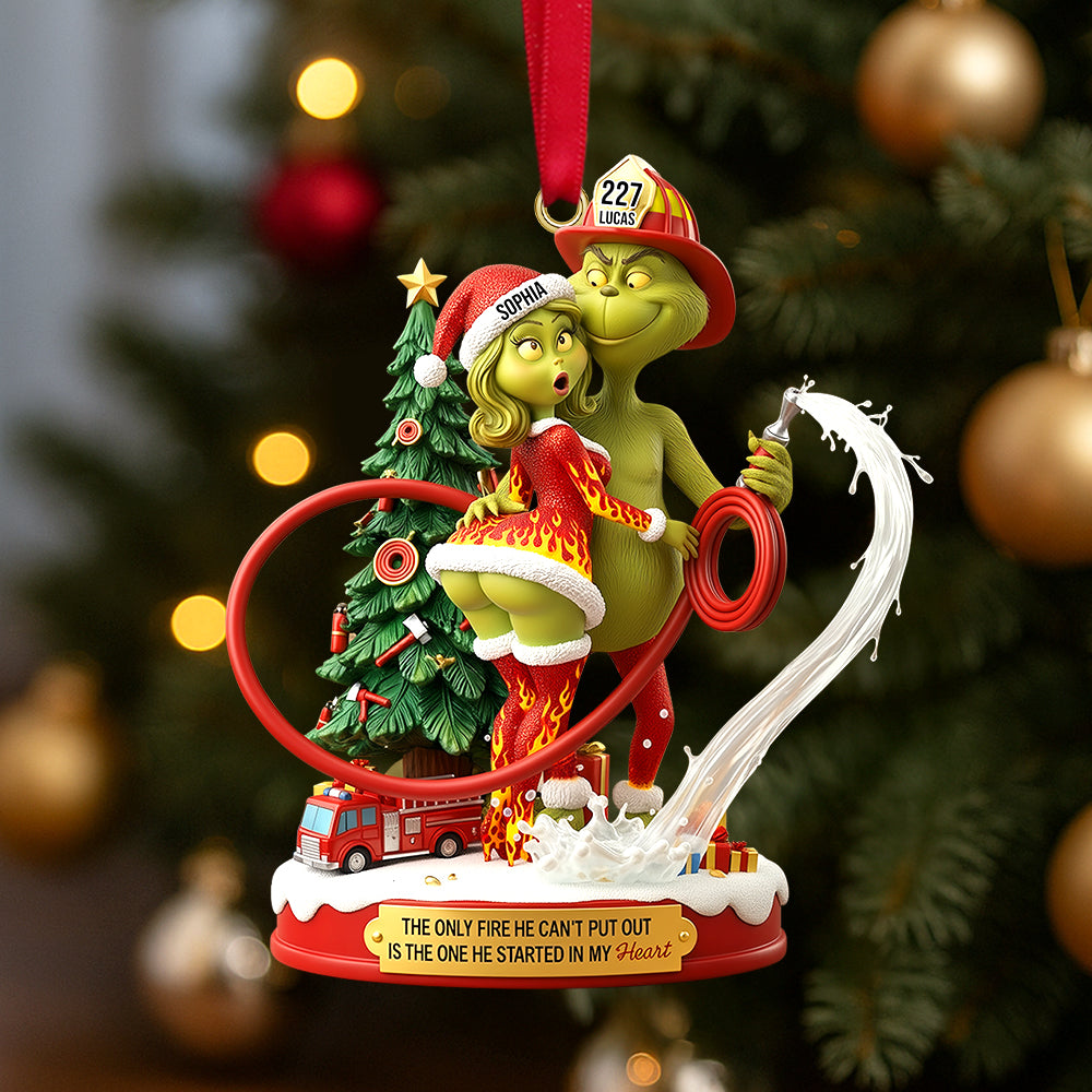 The Only Fire He Can't Put Out - Funny Firefighter Green Monster Personalized Christmas Ornament for Couples Ornament PopCulturePrints