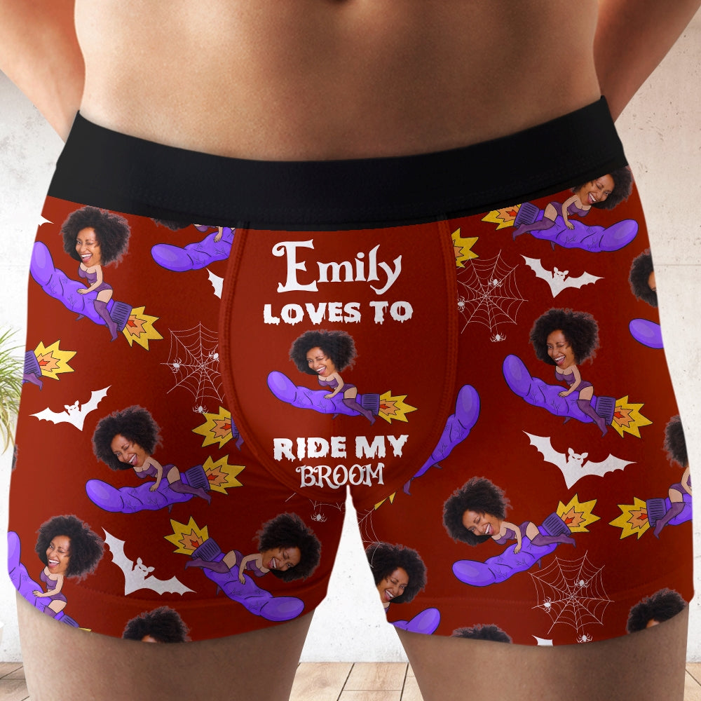 Personalized Halloween Men's Boxers - Loves To Ride My Broom