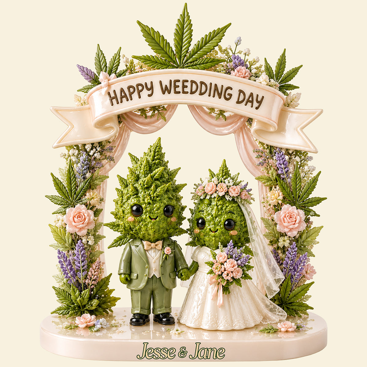 Happy Weed-ding Day - Stoner Wedding Couple Acrylic Plaque - Personalized Gifts for Couples