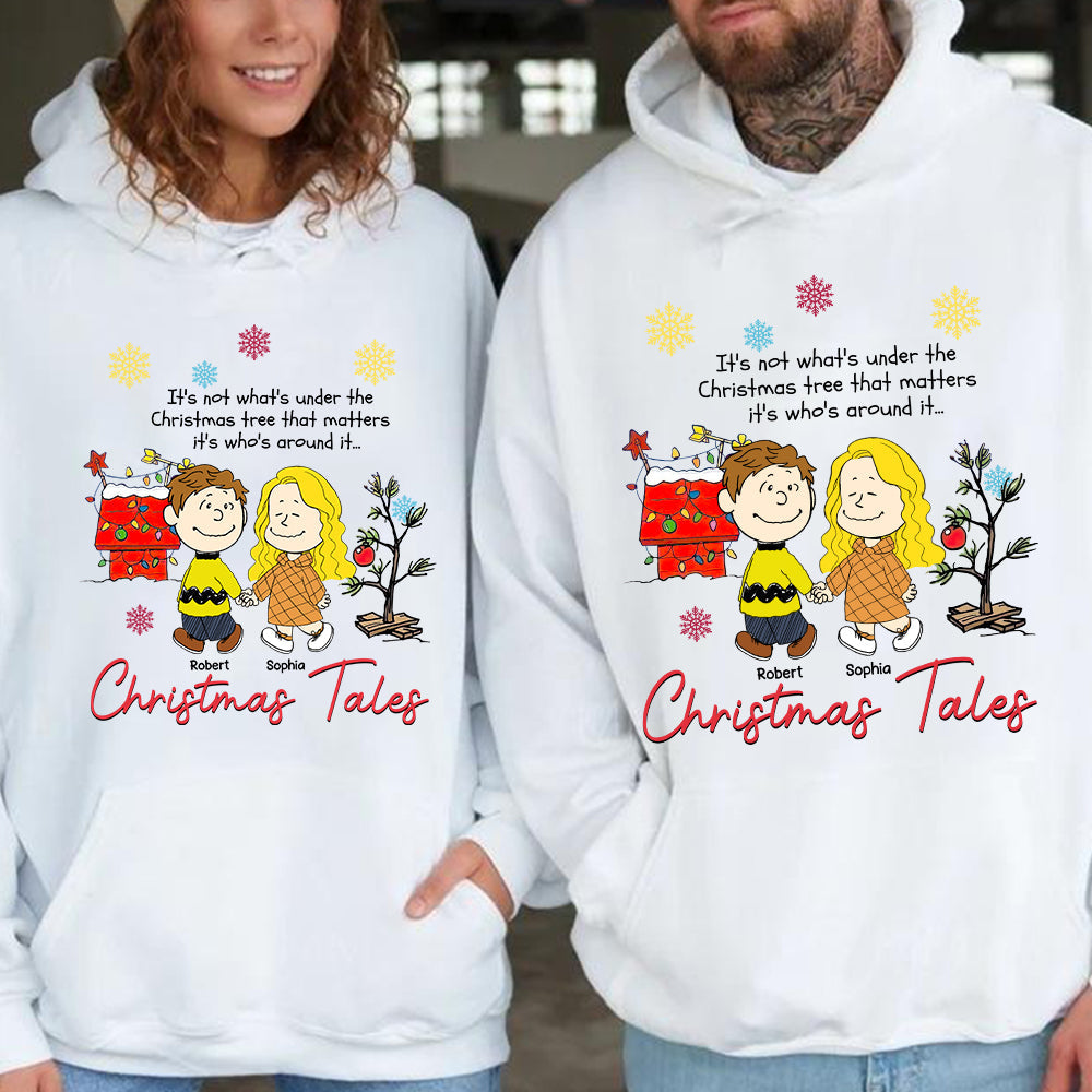 Custom Couple Christmas Hoodie - Christmas Tales Graphic