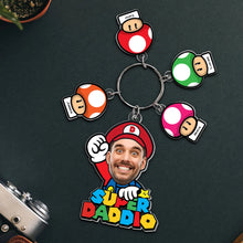 Load image into Gallery viewer, Custom Super Dad Keychain with Personalized Mushroom Charms Keychains PopCulturePrints
