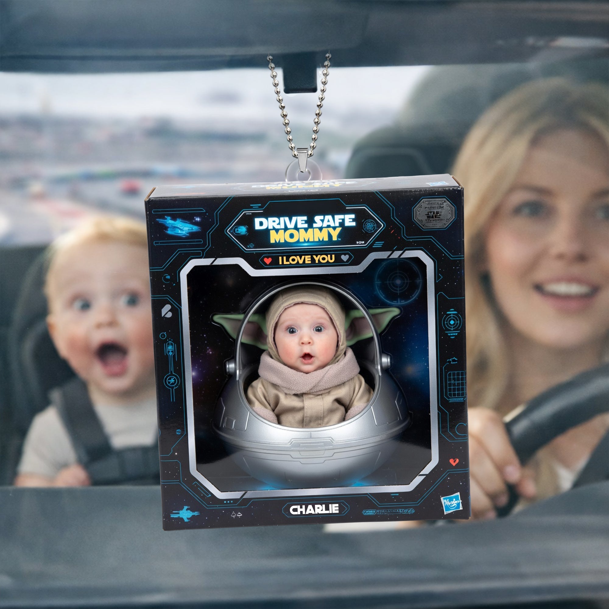 "Drive Safe Mommy, My Little Astronaut!" - Custom Personalized Car Ornament - Perfect Gift for Mom, Grandma, or Any Loved One Ornament PopCulturePrints