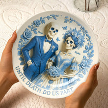 Load image into Gallery viewer, “Until Death Do Us Part” - Unique Personalized Skull Couple Ceramic Plate - Custom Gift for Couples, Weddings, Anniversaries Ceramic Round Plate PopCulturePrints
