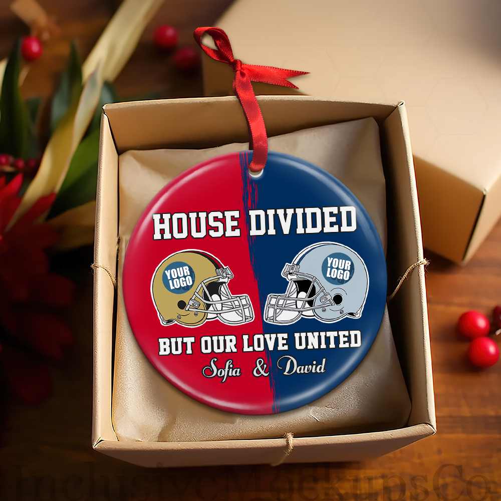 Custom Football Couple Ornament | House Divided, Love United - Valentine's Day Gifts Ornament PopCulturePrints