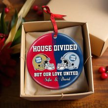 Load image into Gallery viewer, Custom Football Couple Ornament | House Divided, Love United - Valentine&#39;s Day Gifts Ornament PopCulturePrints
