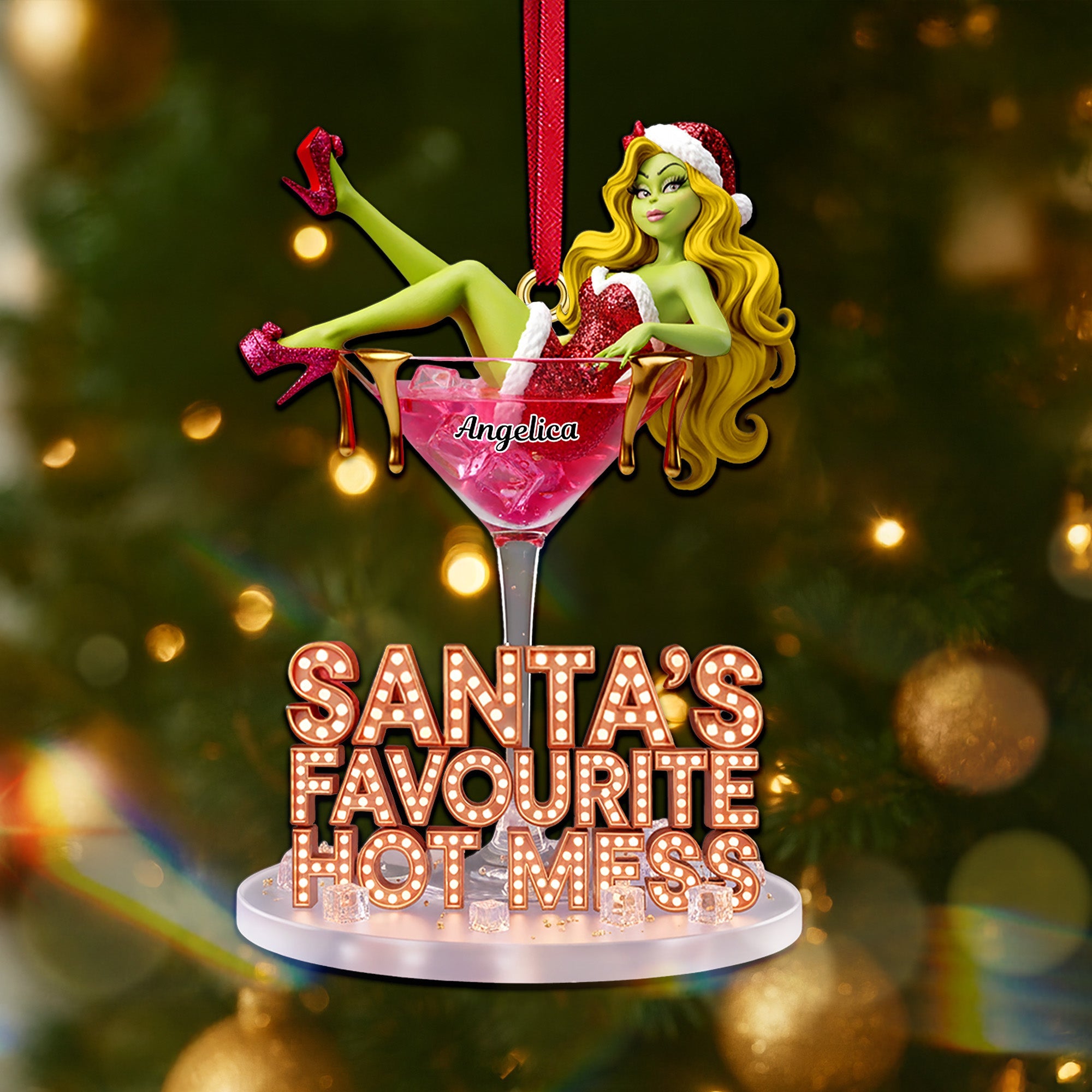 Santa's Favourite Hot Mess – Fun Christmas Cocktail Ornament Personalized for Her Ornament PopCulturePrints