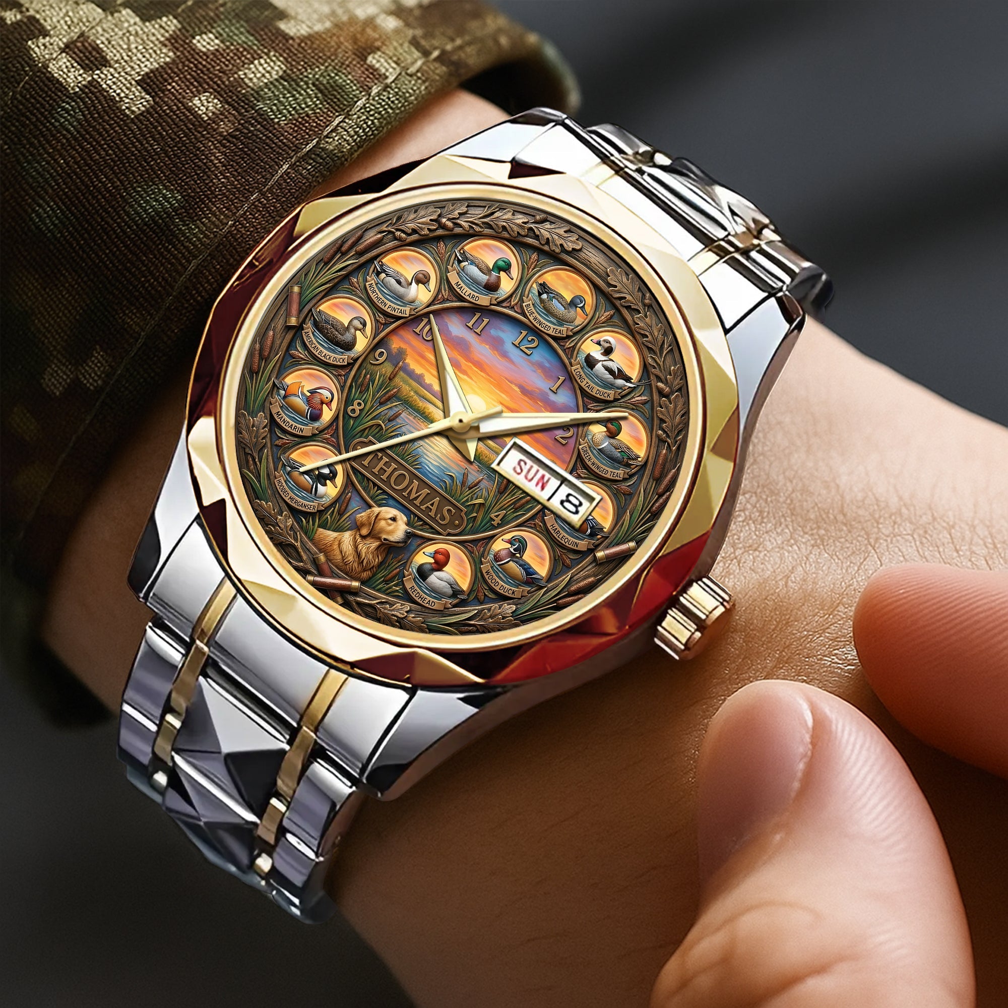 "For the Love of the Hunt: A Unique Timepiece" - Waterfowl Duck Hunting Steel Men's Watch - Personalized Gift for Hunters Men's Watch PopCulturePrints