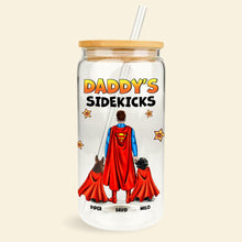 Load image into Gallery viewer, Custom Superhero Dad and Pets Glass Can - Personalized Father&#39;s Day Gift Glass Can PopCulturePrints
