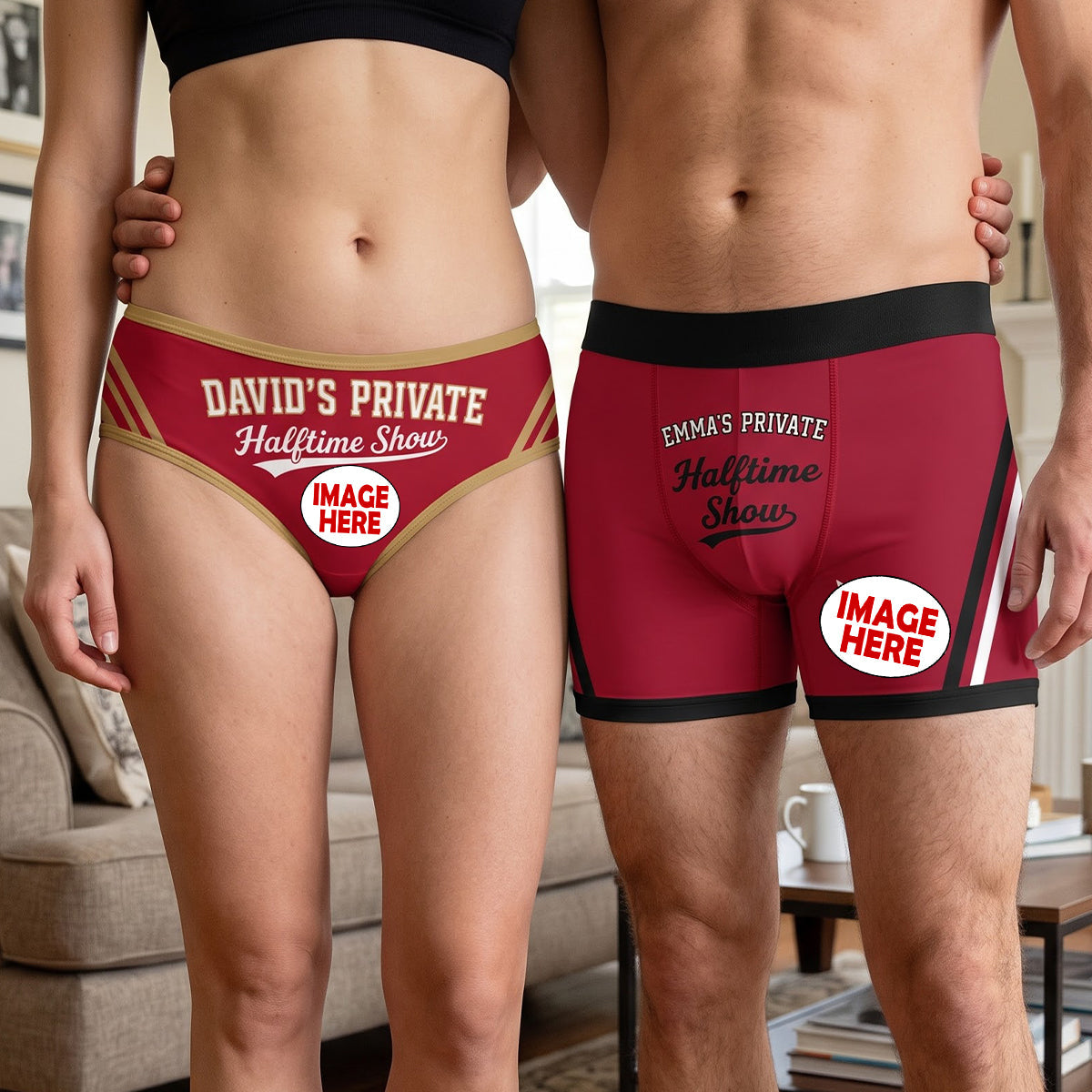 “Touchdown in Style!” - Matching Game Day Couple Men & Women Boxer Briefs - Personalized Gift for Sporty Couples