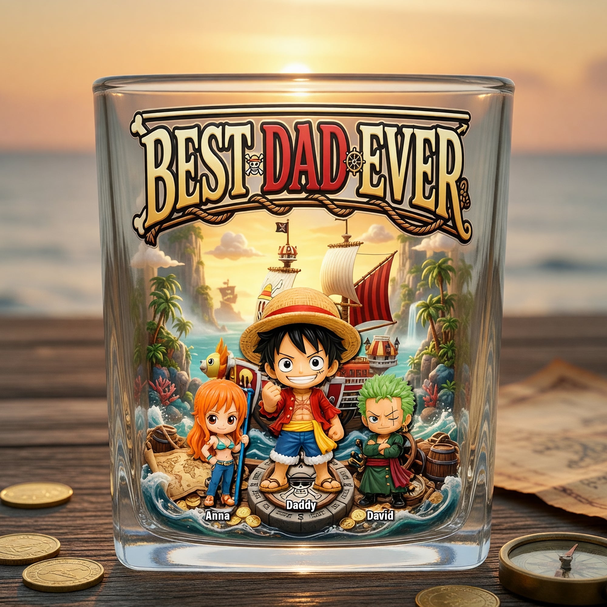 Best Dad Ever Adventure Round Glass - Personalized Gift for Dad Glass PopCulturePrints