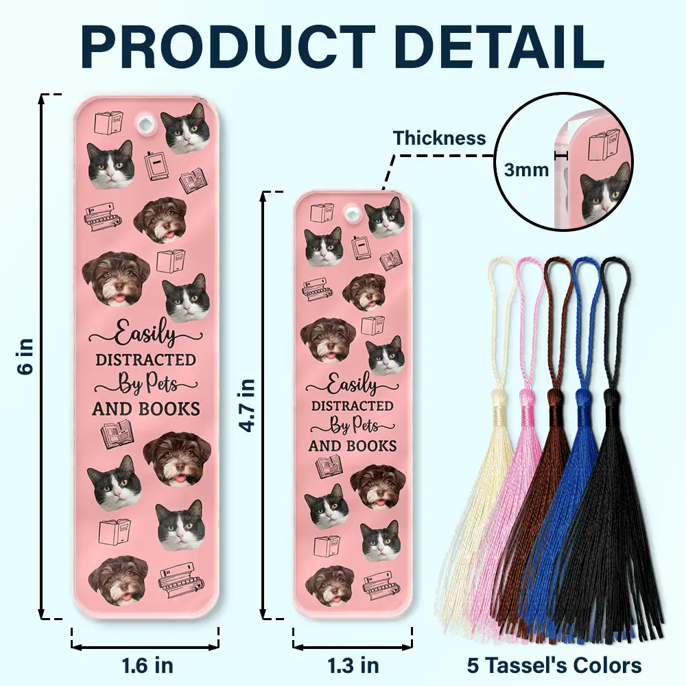 Easily Distracted By Dogs, Cats, and Books - Custom Acrylic Bookmark Acrylic Bookmark PopCulturePrints