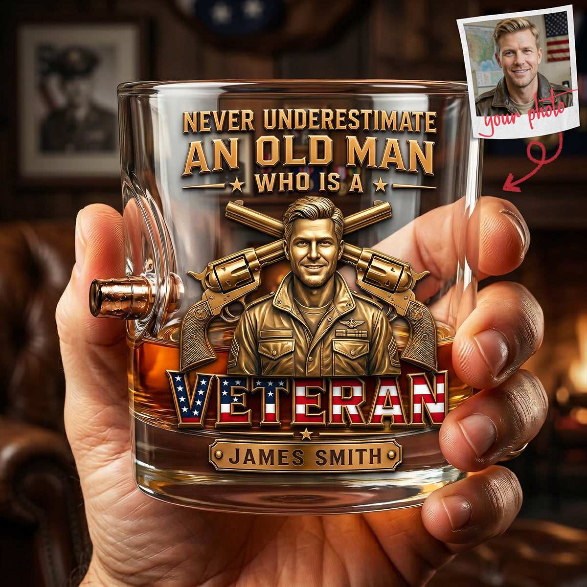 Never Underestimate An Old Man Who Is A Veteran - Personalized Bullet Glass Glass PopCulturePrints