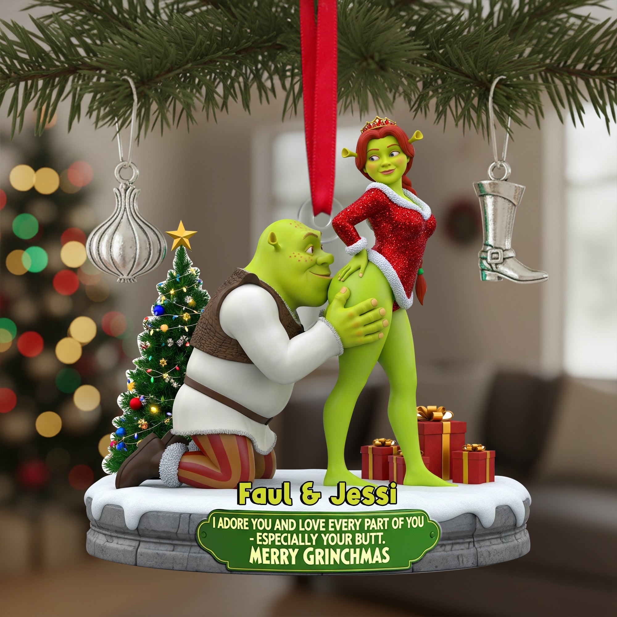 Cheeky Kisses Couple Ornament - Personalized Gift for Couples Ornament PopCulturePrints