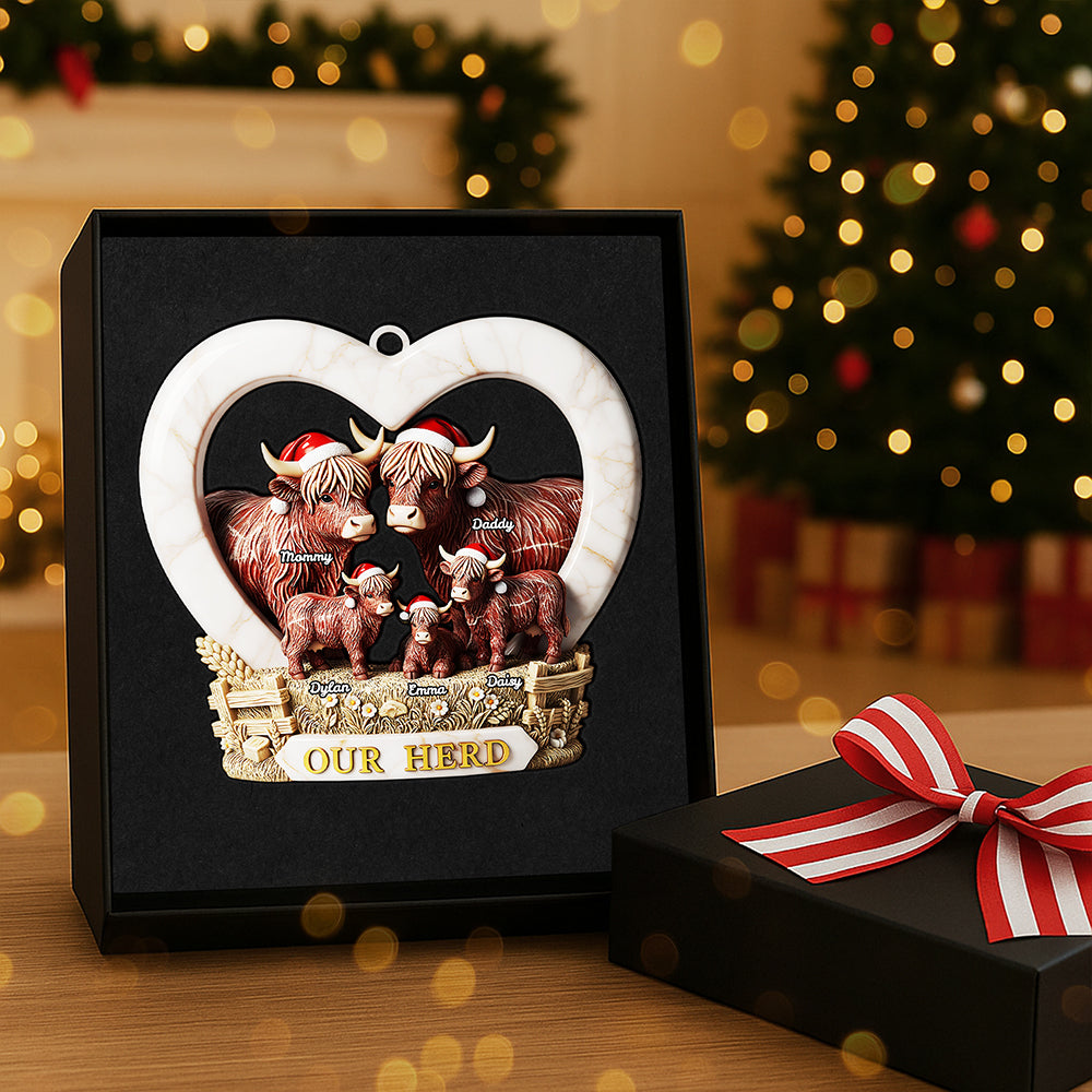 Our Herd: A Heartwarming Family Keepsake - Personalized Highland Cow Ornament Ornament PopCulturePrints