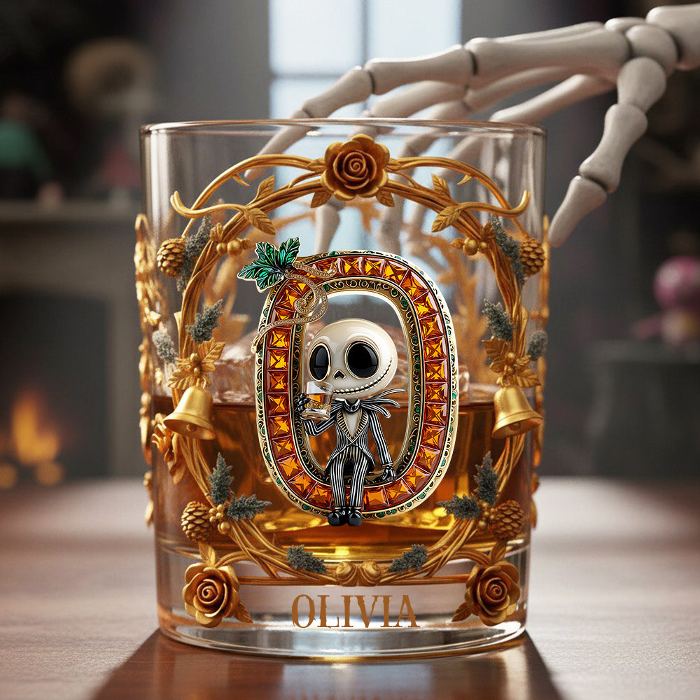"Embrace the Spooky Season with a Touch of Elegance" - Personalized Spooky Gothic Alphabet Glass Mug - A Perfect Gift for Halloween Enthusiasts, Friends, and Family Whiskey Glass PopCulturePrints