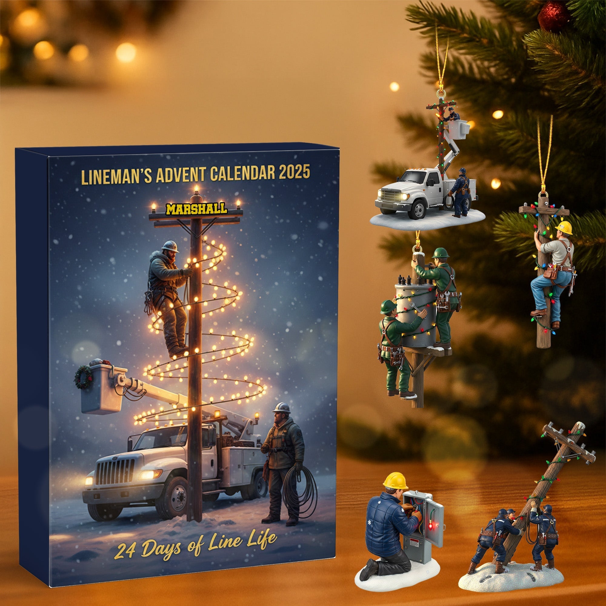 “Light Up Their Holidays!” - Personalized Lineman Christmas Advent Calendar Blind Box Advent Calendar PopCulturePrints