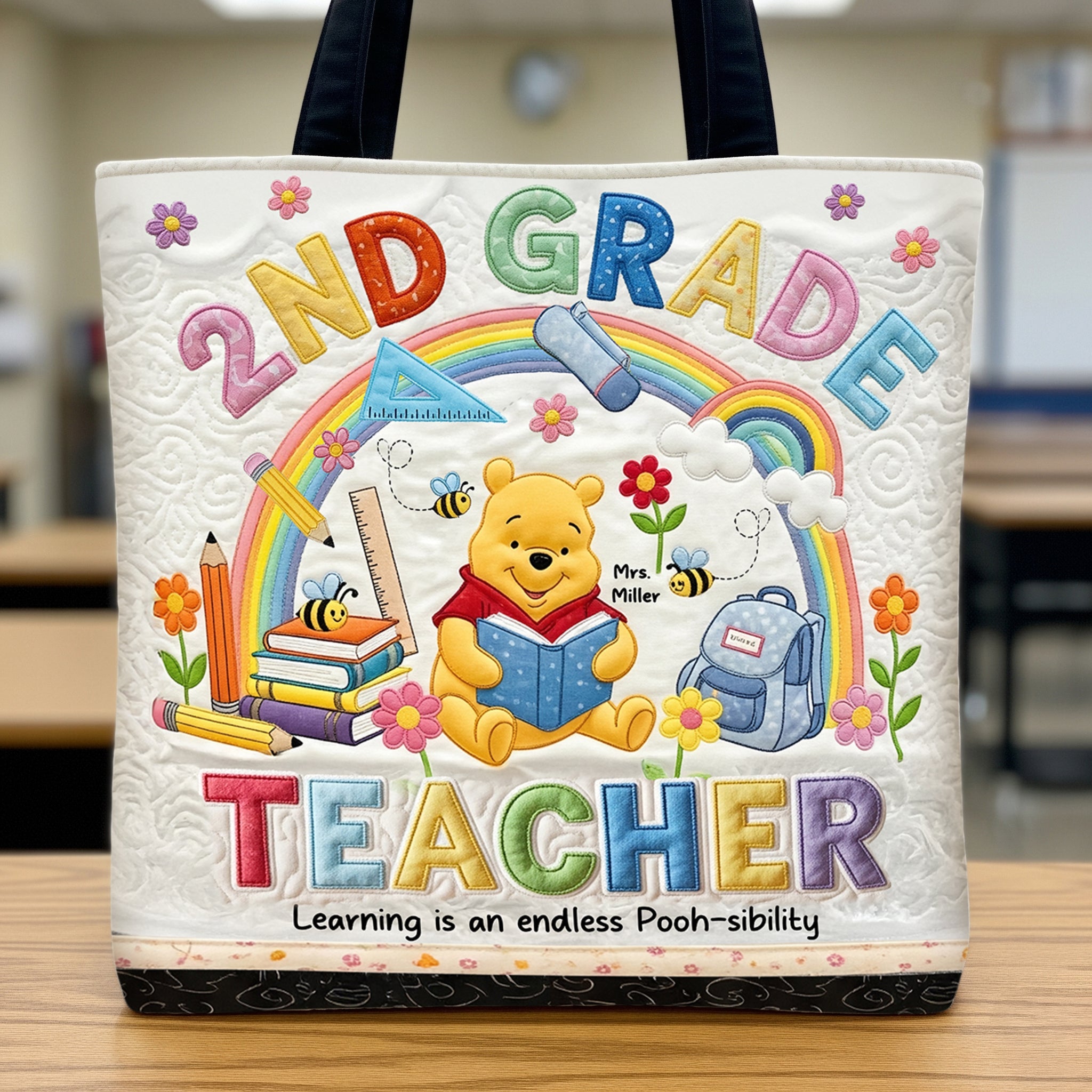 “Learning is an endless Pooh-sibility” - Cute Positive Teacher Tote Bag, Personalized Gift for Teachers Tote Bags PopCulturePrints