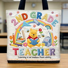 Load image into Gallery viewer, “Learning is an endless Pooh-sibility” - Cute Positive Teacher Tote Bag, Personalized Gift for Teachers Tote Bags PopCulturePrints

