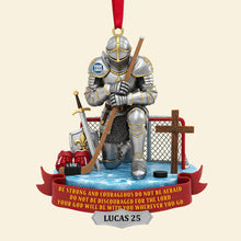 Load image into Gallery viewer, “Be Strong and Courageous” - Personalized Christmas Ice Hockey Ornament for Christians Ornament PopCulturePrints
