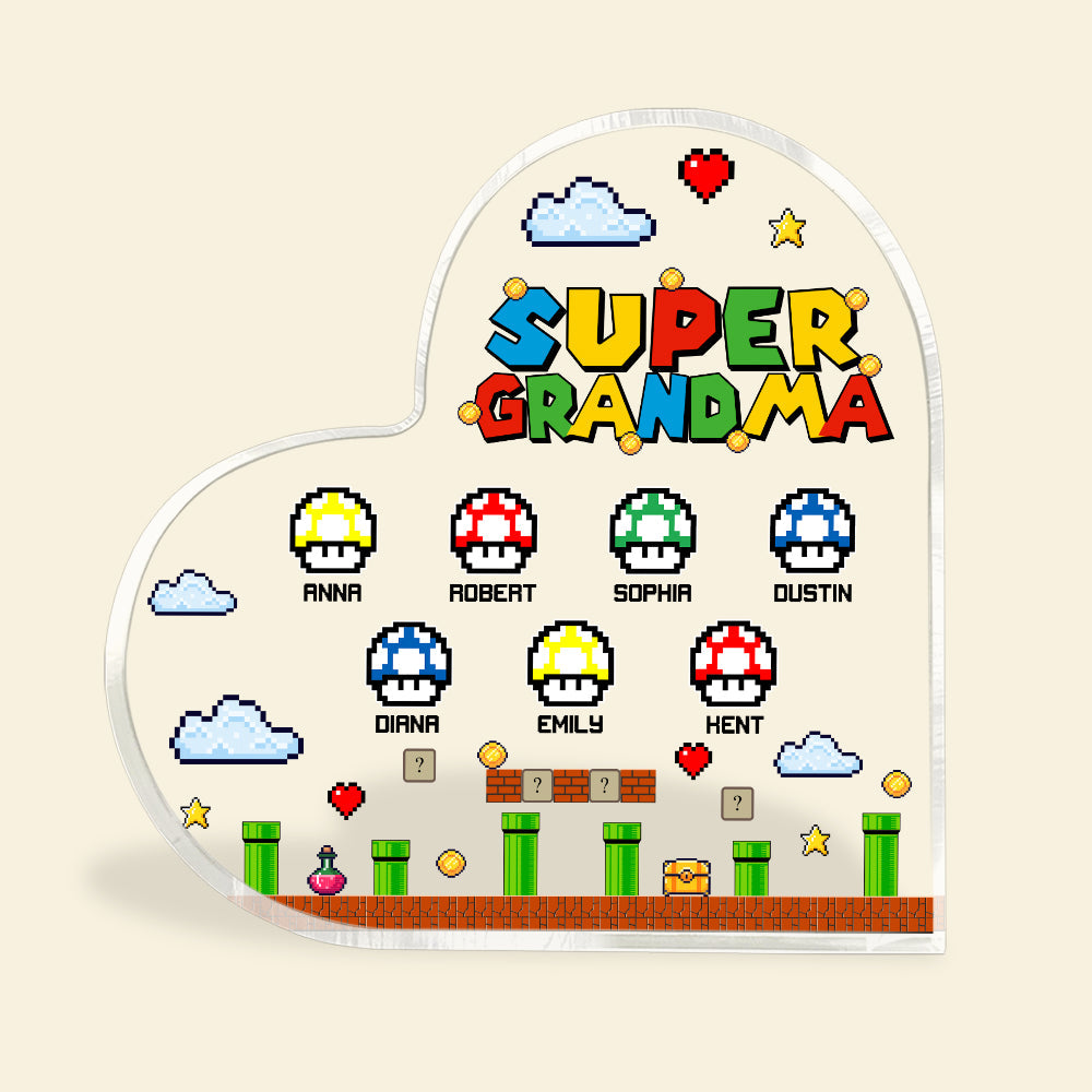 Super Mom Personalized Heart-Shaped Acrylic Plaque Decorative Plaques PopCulturePrints